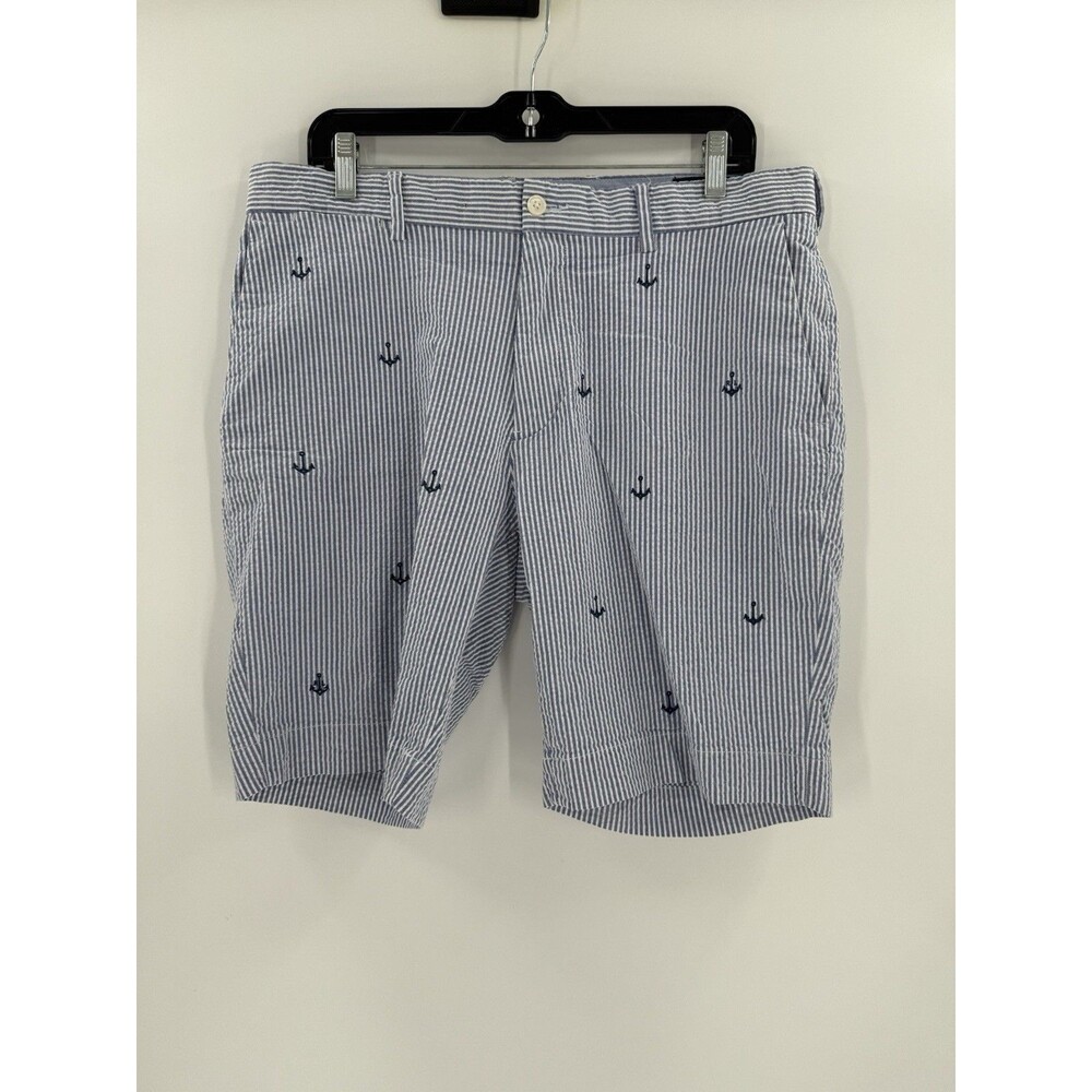 Polo Ralph Lauren Men's Anchor Seersucker Blue Striped Prepster Shorts 34"x 9.5"